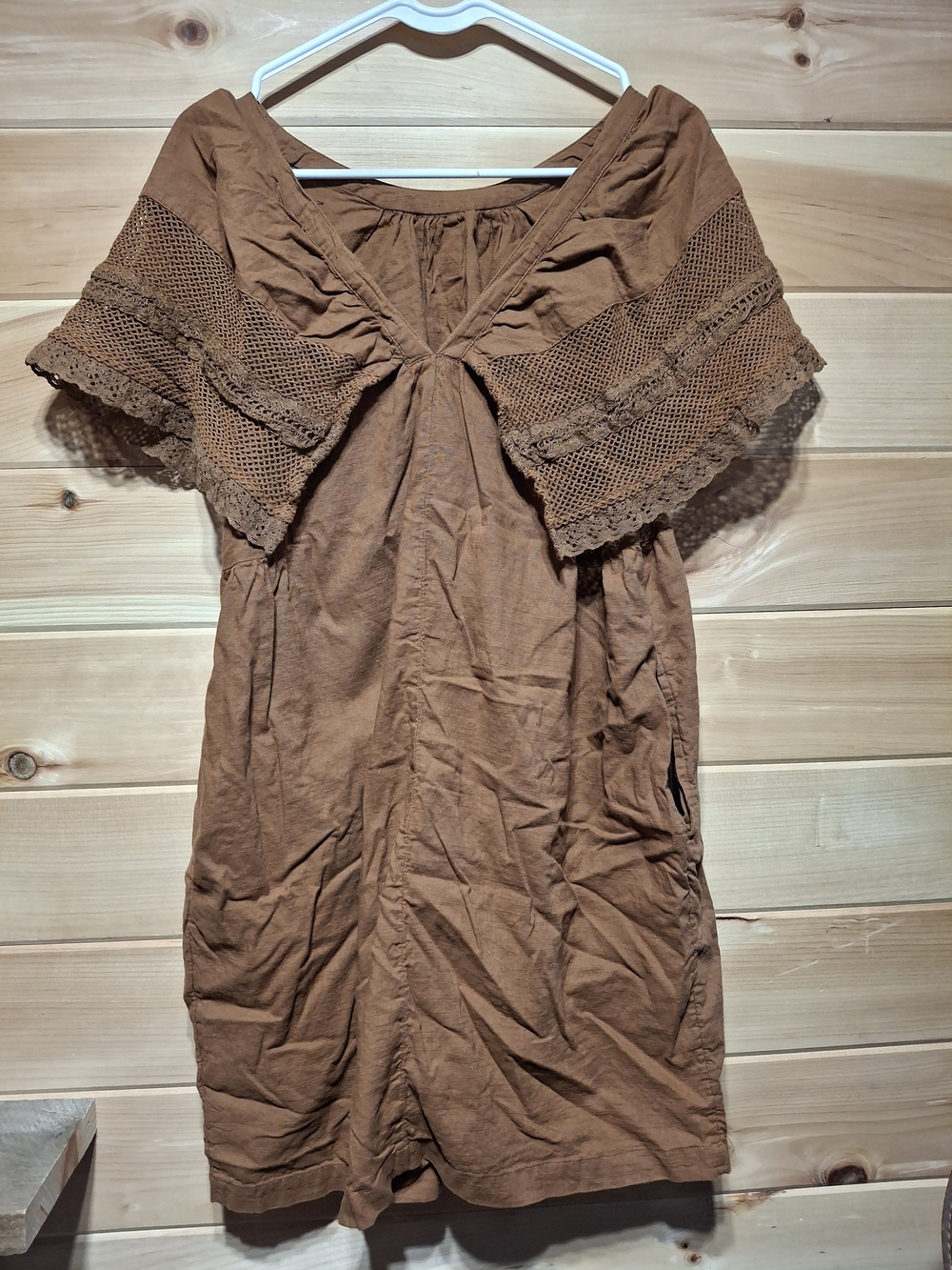Old Navy Rust Brown Crochet Yoke Top